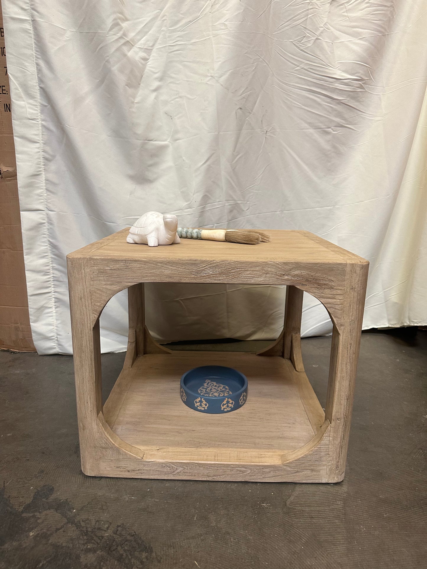 Ming arched side table Weathered white wash 24x24x20