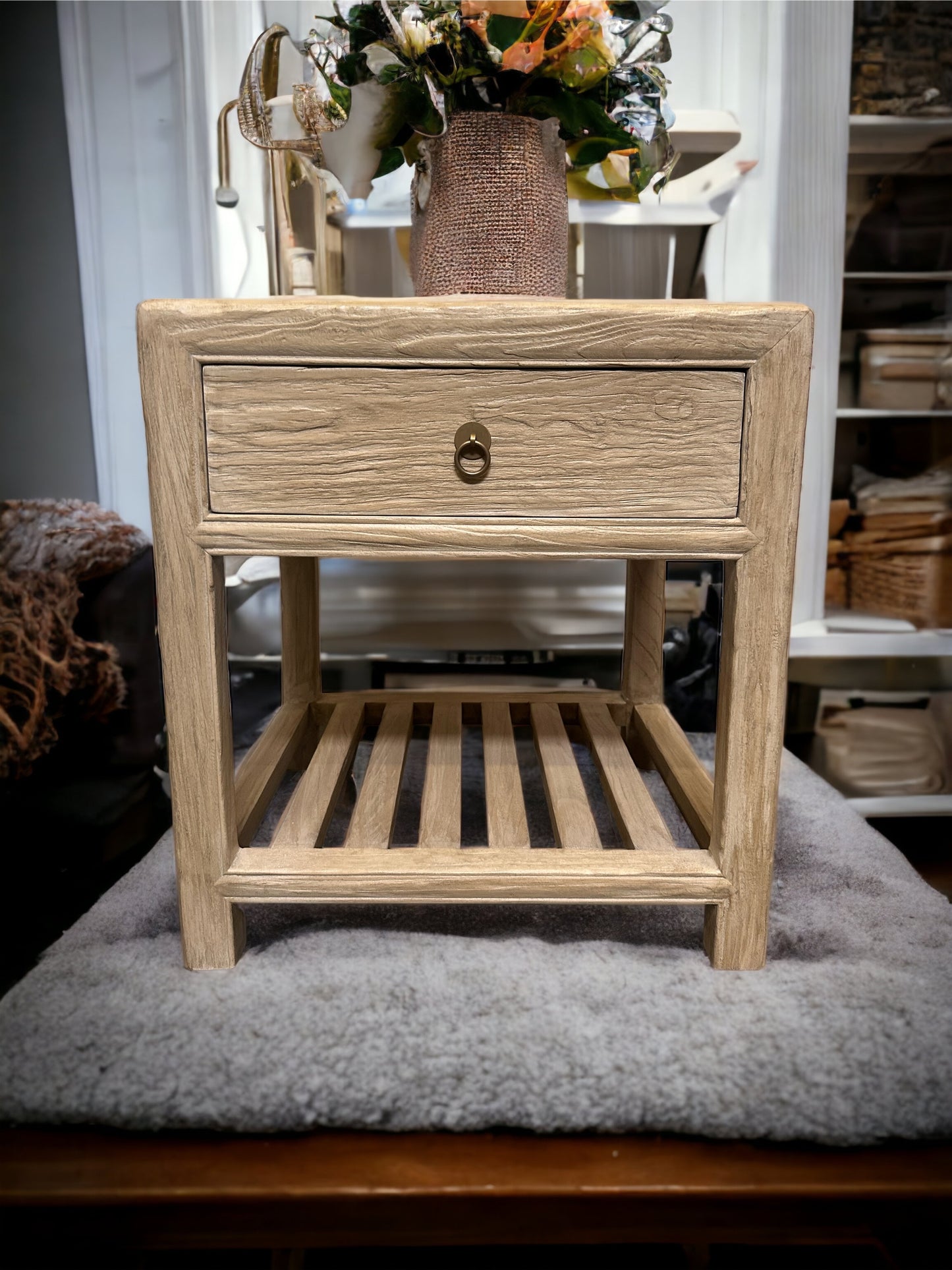 Handmade Side Table Weathered Natural