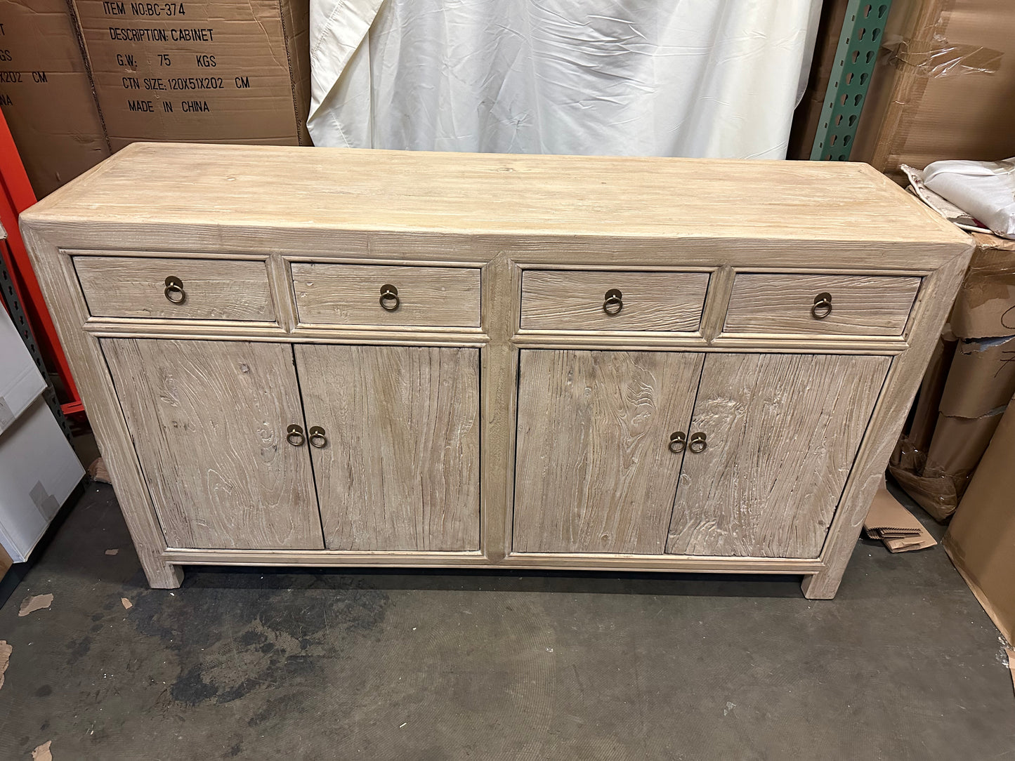 63" Long Four Drawers Sideboard Weathered Neutral