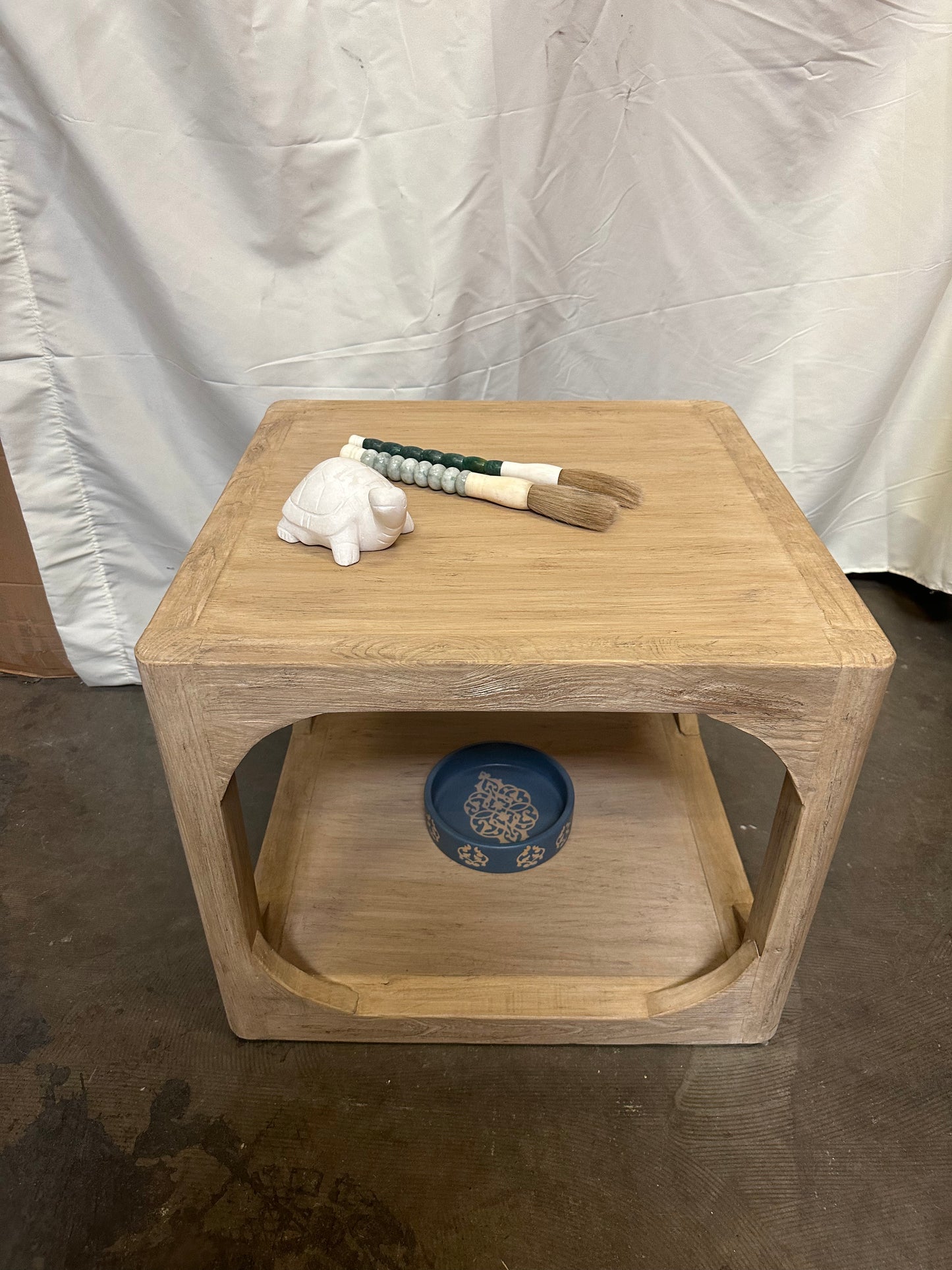 Ming arched side table Weathered white wash 24x24x20