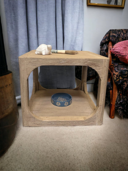 Ming arched side table Weathered white wash 24x24x20