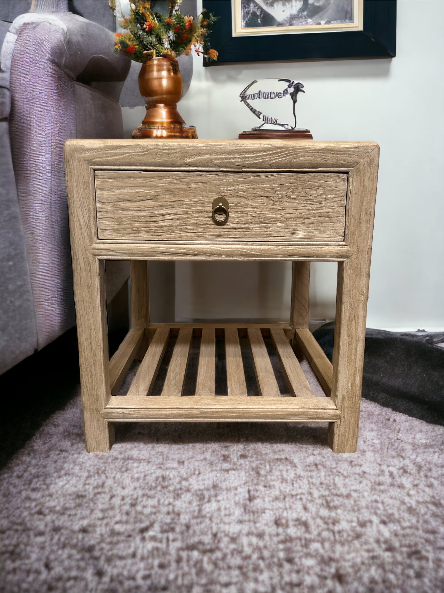 Handmade Side Table Weathered Natural