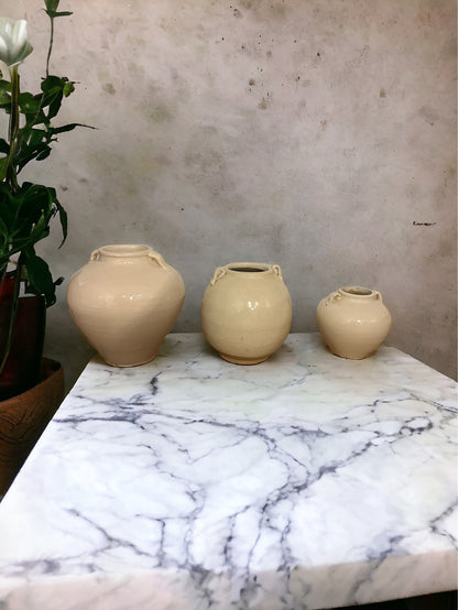 Handmade Creamy White Tapered Pot with Two Handles ( Multiple sizes )