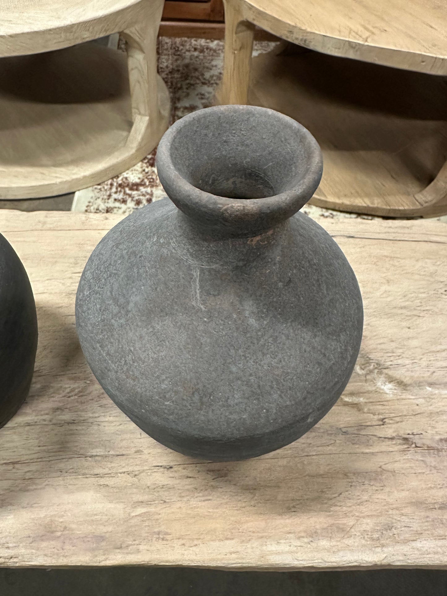 Handmade Earthy Grey Pottery Gourd-Shaped Vase  ( multiple sizes )