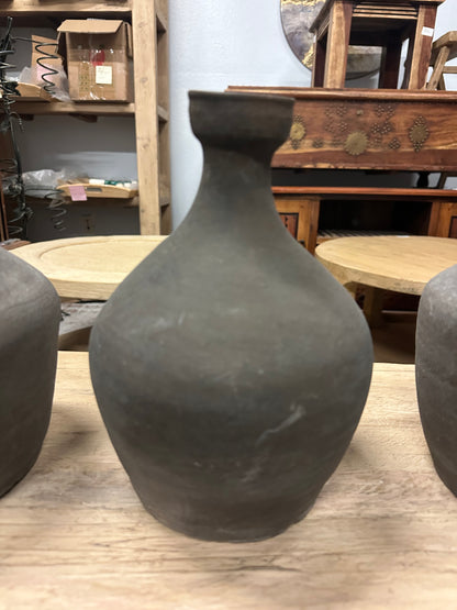 Handmade Earthy Grey Pottery Gourd-Shaped Vase  ( multiple sizes )