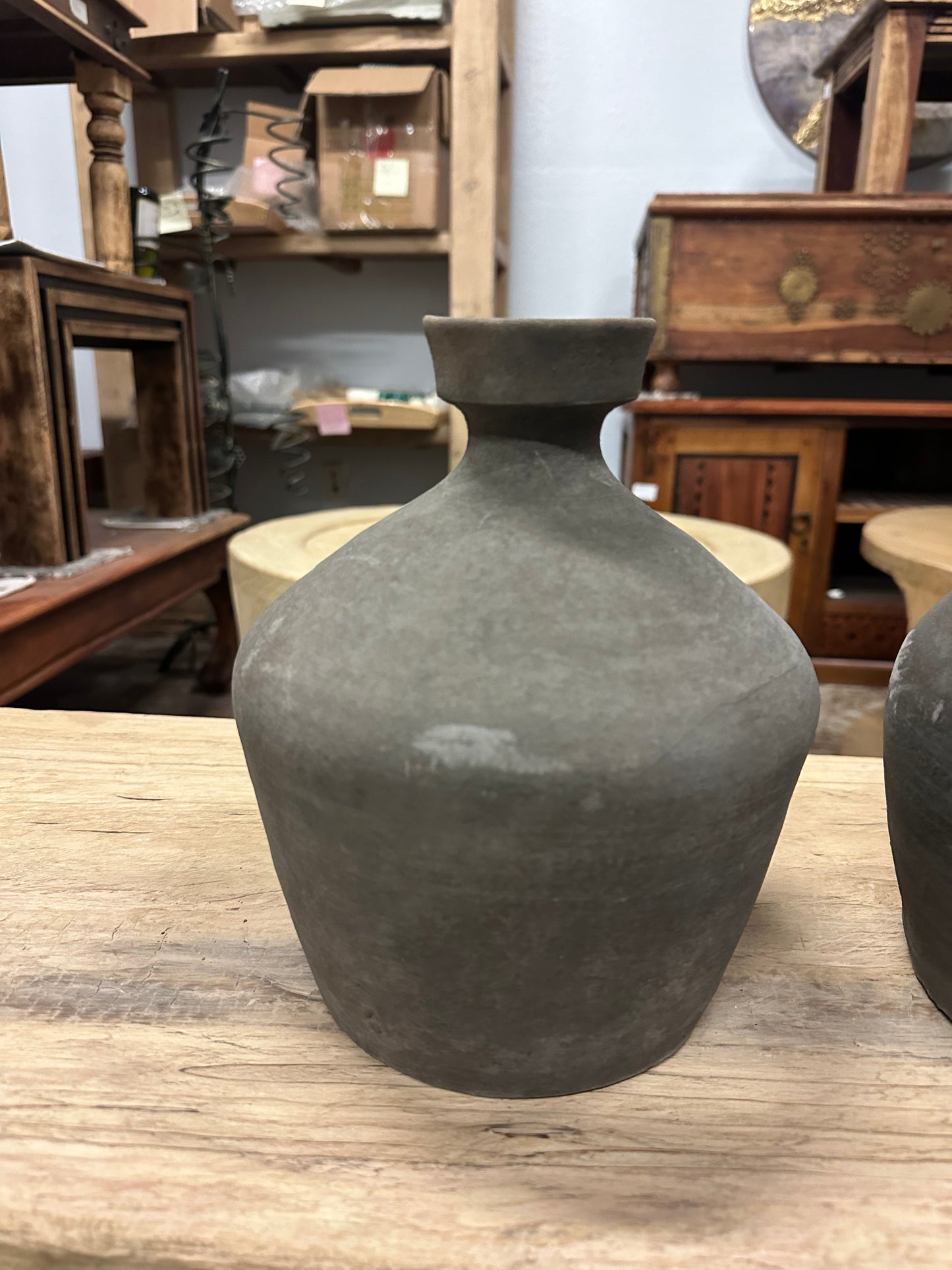 Handmade Earthy Grey Pottery Gourd-Shaped Vase  ( multiple sizes )