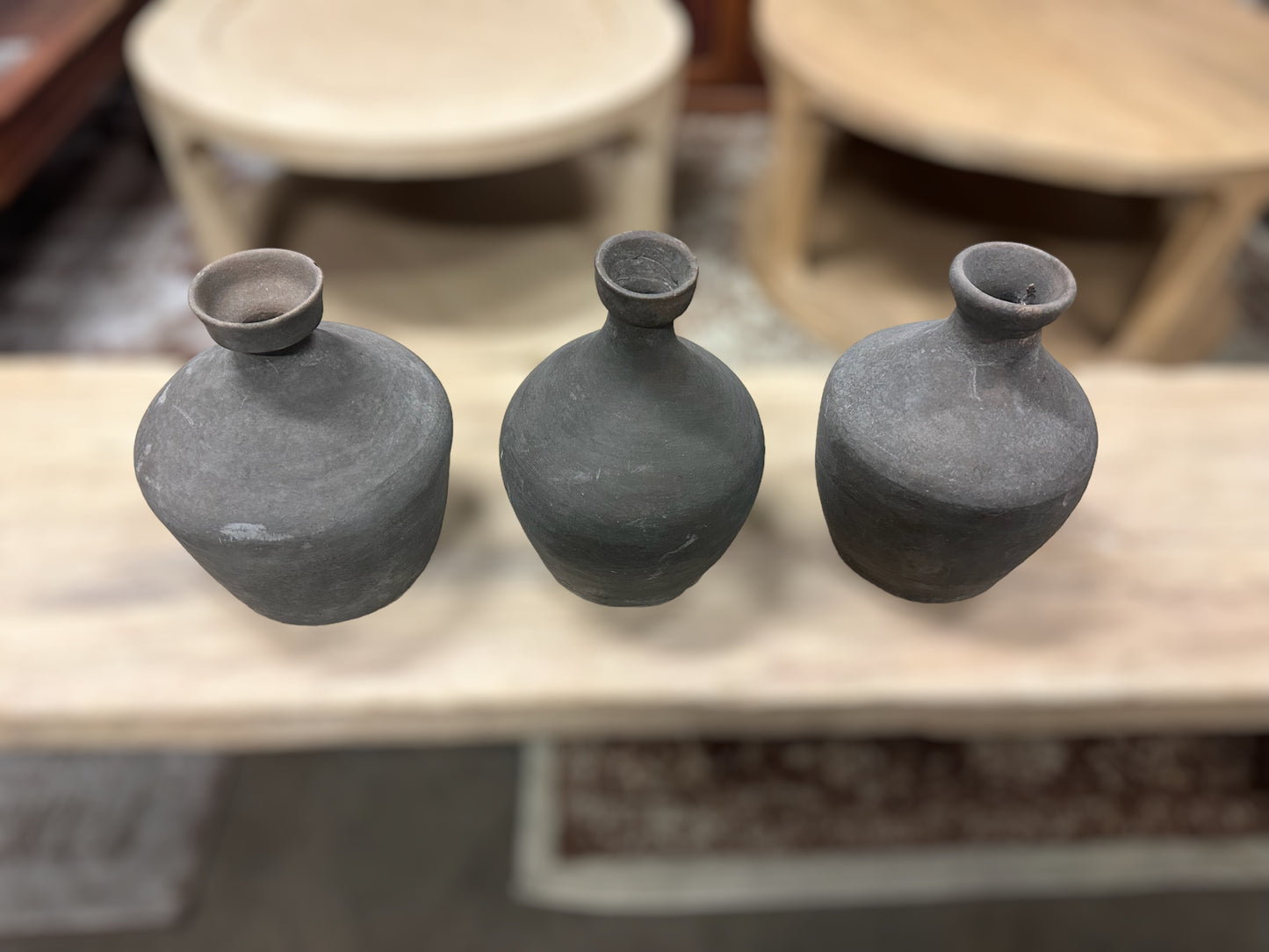 Handmade Earthy Grey Pottery Gourd-Shaped Vase  ( multiple sizes )