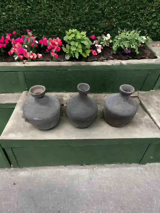 Handmade Earthy Grey Pottery Gourd-Shaped Vase  ( multiple sizes )