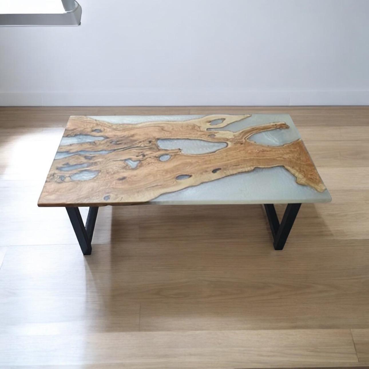 Epoxy Resin Olive Wood Rectangular Coffee Table/Modern Table Pearl White 45 X 24 X 19.5 inches Handmade