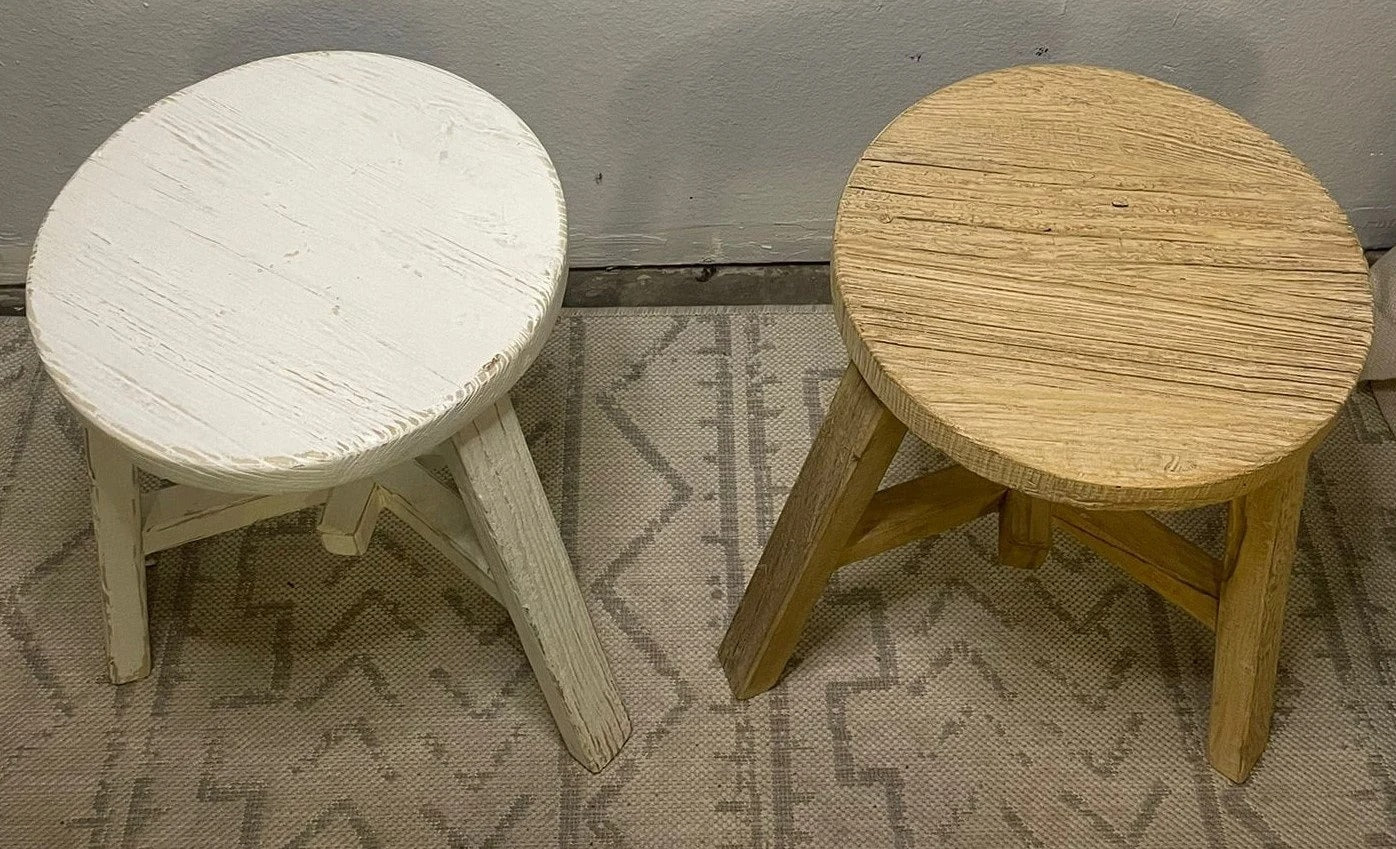 Natural Elm Wood Round Stool Weathered / Round Side Table (Size & Finish Vary)