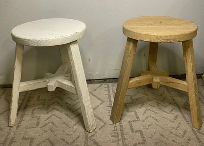 Natural Elm Wood Round Stool Weathered / Round Side Table (Size & Finish Vary)