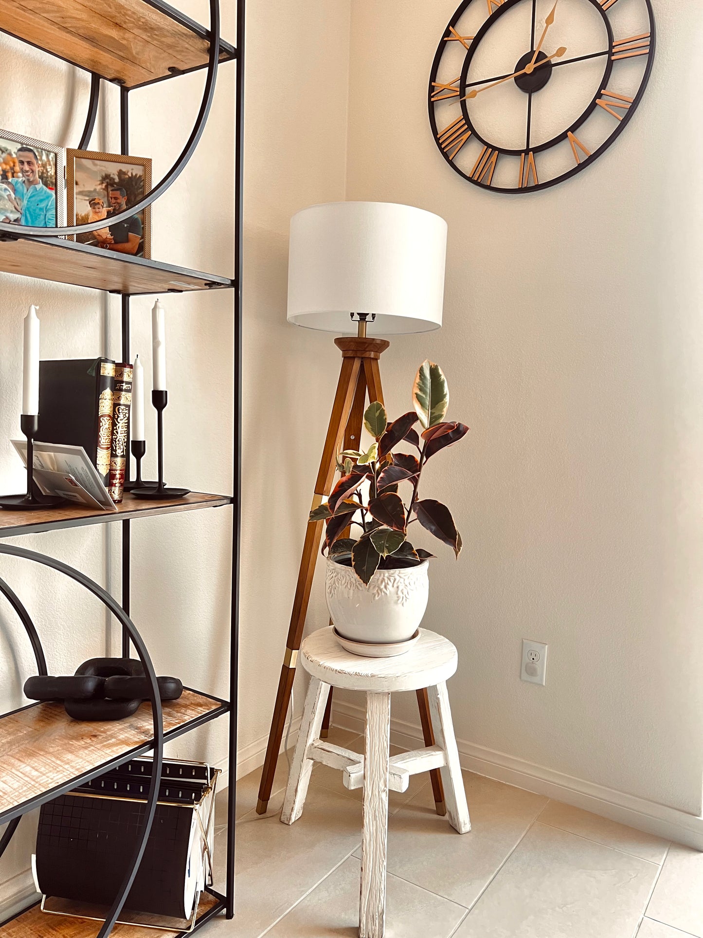 White Wash Elm Wood Round Stool Weathered / Round Side Table (Size & Finish Vary)