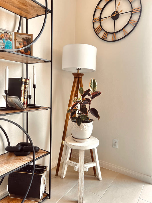 White Wash Elm Wood Round Stool Weathered / Round Side Table (Size & Finish Vary)