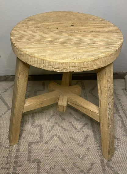 Natural Elm Wood Round Stool Weathered / Round Side Table (Size & Finish Vary)