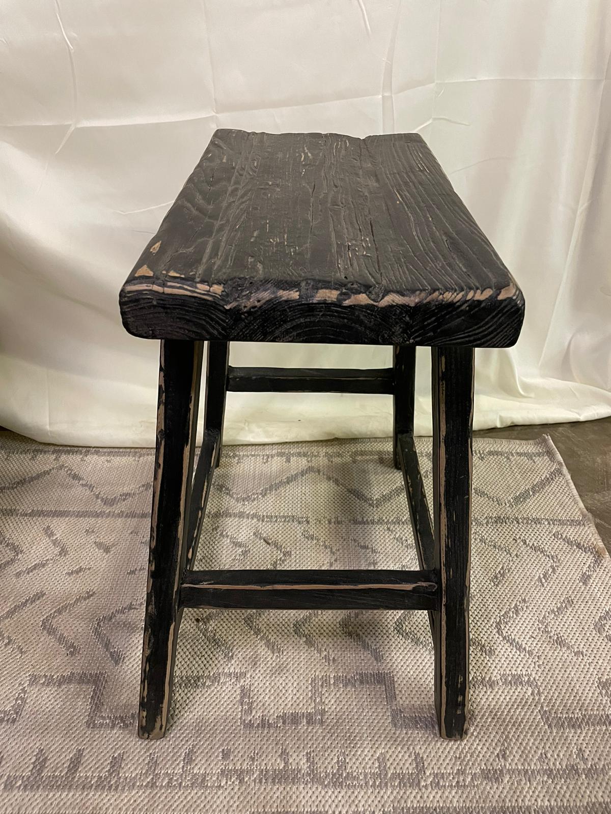 Black Antique Vintage Wooden Stool Rectangular Large (Size and Finish vary) Handmade