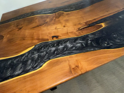 Epoxy Resin Acacia Wood Rectangular Dining Table/Modern Table Dark Gray 84.3 X 41.2 X 31 inches Handmade