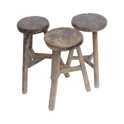 Antique Rustic Vintage Round Stool (Size & Finish Vary)