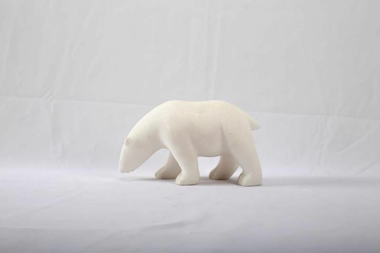 Natural White Marble Polar Bear Statue Handmade