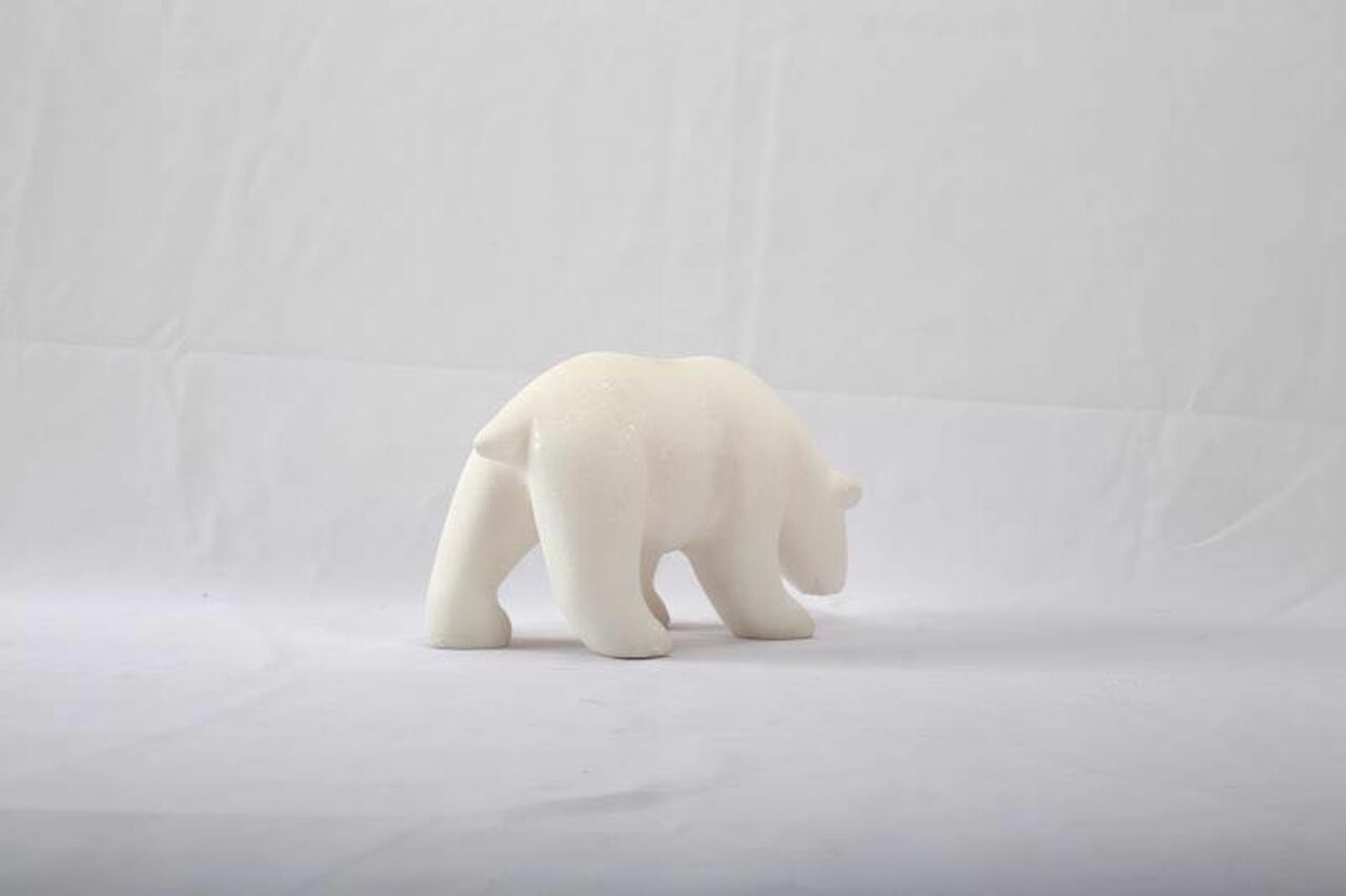 Natural White Marble Polar Bear Statue Handmade