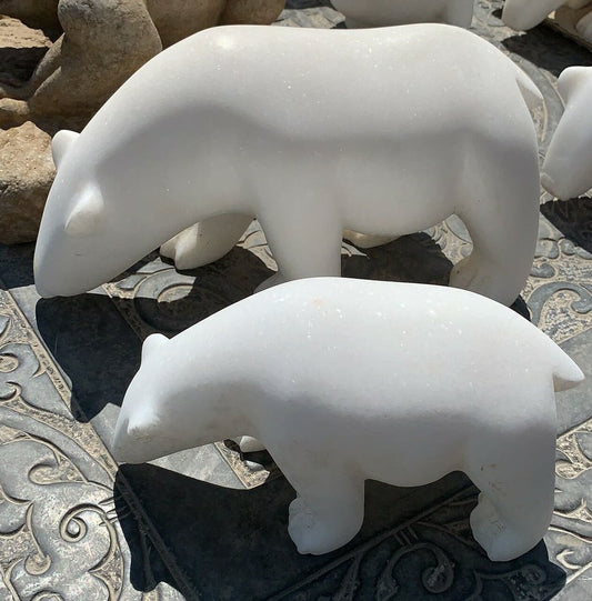 Natural White Marble Polar Bear Statue Handmade