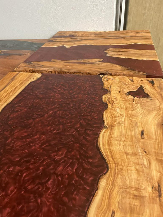 Set of 2 Epoxy Resin Acacia Wood Rectangular End Table/Side Table/Modern Table Burgundy 24 X 24 X 20 inches Handmade