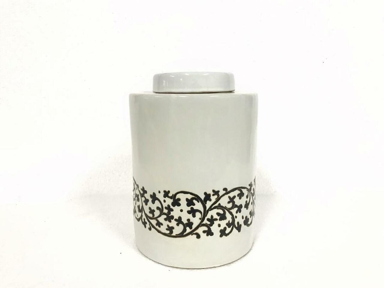 Black and White Hand Painted Tea Caddy Medium.