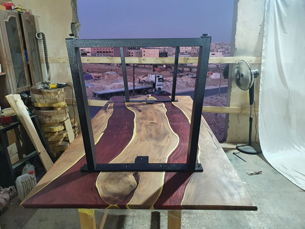 Epoxy Resin Acacia Wood Rectangular Dining Table/Modern Table Burgundy 94.4 X 43.3 X 31 inches Handmade