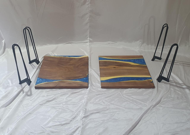 Set of 2 Epoxy Resin Acacia Wood Rectangular End Table/Side Table/Modern Table Blue 22X 22 X 20 inches Handmade