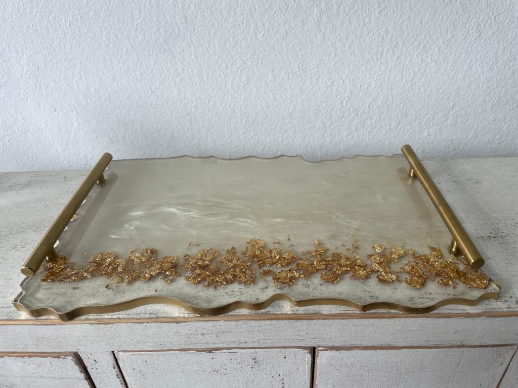 Rectangular Wavy Resin/Epoxy Serving Tray with Flakes Hand made