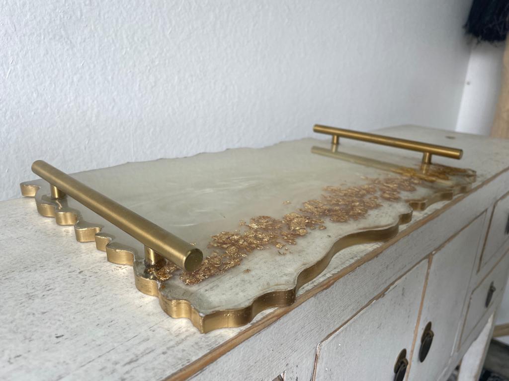 Rectangular Wavy Resin/Epoxy Serving Tray with Flakes Hand made