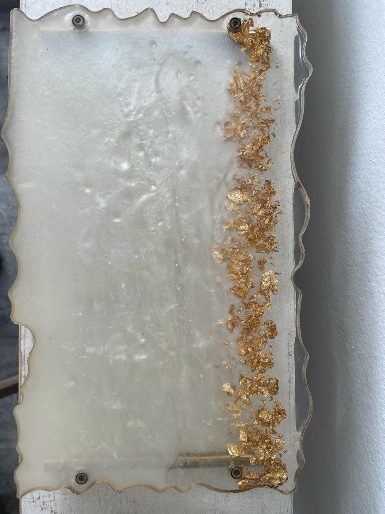 Rectangular Wavy Resin/Epoxy Serving Tray with Flakes Hand made