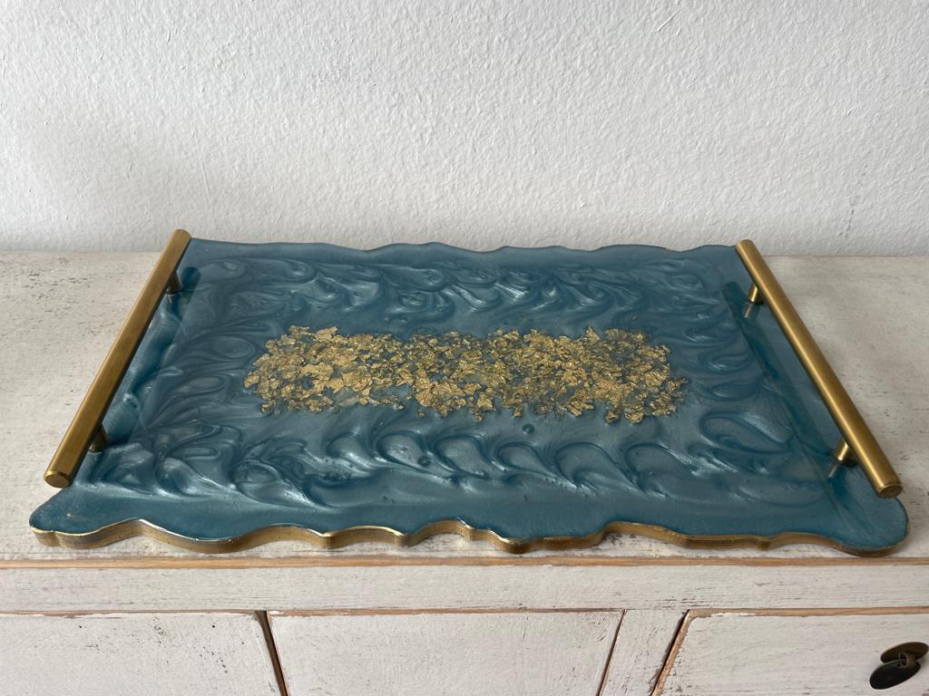 Rectangular Wavy Resin/Epoxy Serving Tray with Flakes Hand made