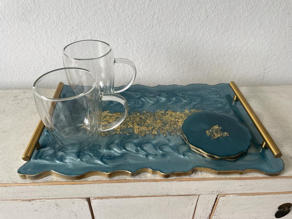 Rectangular Wavy Resin/Epoxy Serving Tray with Flakes Hand made