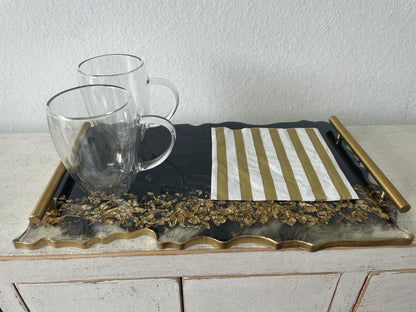 Rectangular Wavy Resin/Epoxy Serving Tray with Flakes Hand made