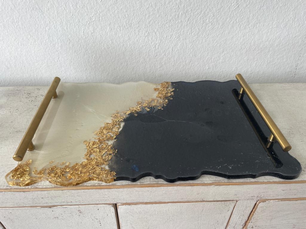 Rectangular Wavy Resin/Epoxy Serving Tray with Flakes Hand made