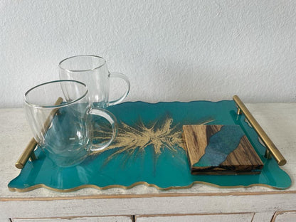 Rectangular Wavy Resin/Epoxy Serving Tray with Flakes Hand made