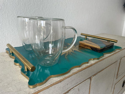 Rectangular Wavy Resin/Epoxy Serving Tray with Flakes Hand made