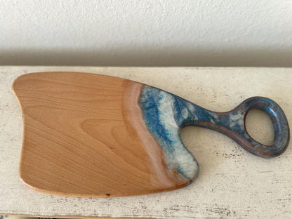 Beach Themed Resin Epoxy Wood Charcuterie Board with Circle Handle / Serving Board/ Cutting Board. Hand made