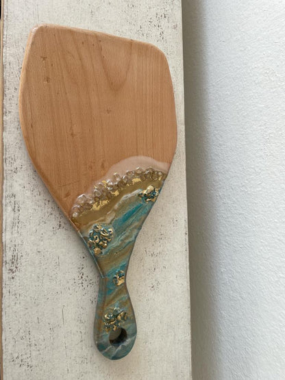 Shore Themed Resin Epoxy Wood Charcuterie Board with Circle Handle / Cheese Board/ Serving Board. Hand made