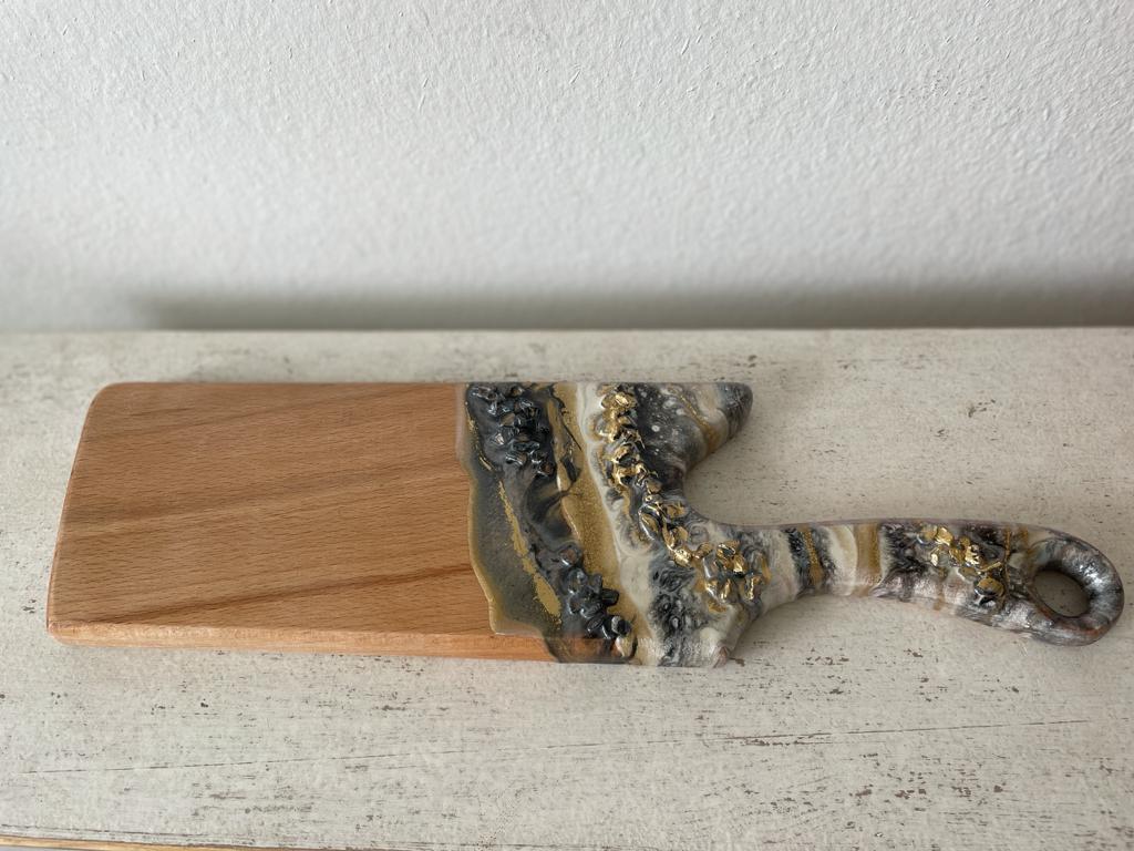 Thin Shore Themed Resin Epoxy Wood Charcuterie Board with Circle Handle / Cheese Board/ Serving Board. Hand made