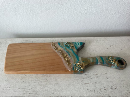 Thin Shore Themed Resin Epoxy Wood Charcuterie Board with Circle Handle / Cheese Board/ Serving Board. Hand made