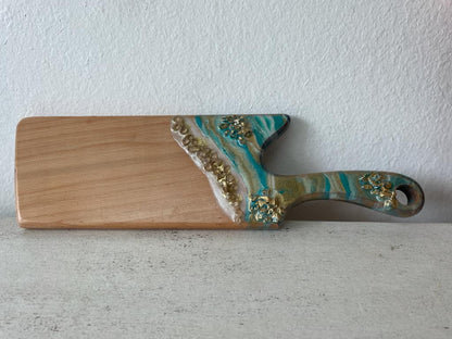 Thin Shore Themed Resin Epoxy Wood Charcuterie Board with Circle Handle / Cheese Board/ Serving Board. Hand made