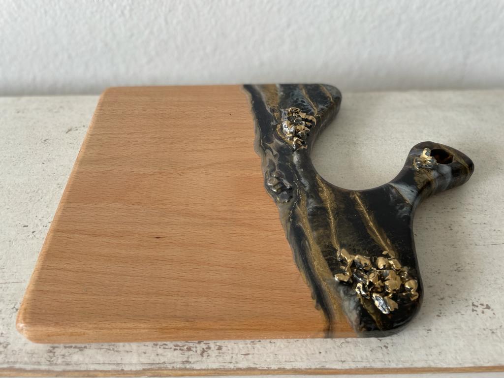 Rectangular Shore Themed Resin Epoxy Wood Charcuterie Board with Circle Handle / Cheese Board/ Serving Board. Hand made