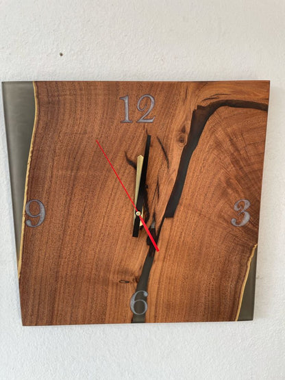 Square Epoxy Resin Walnut Wood Wall Clock 16 inches