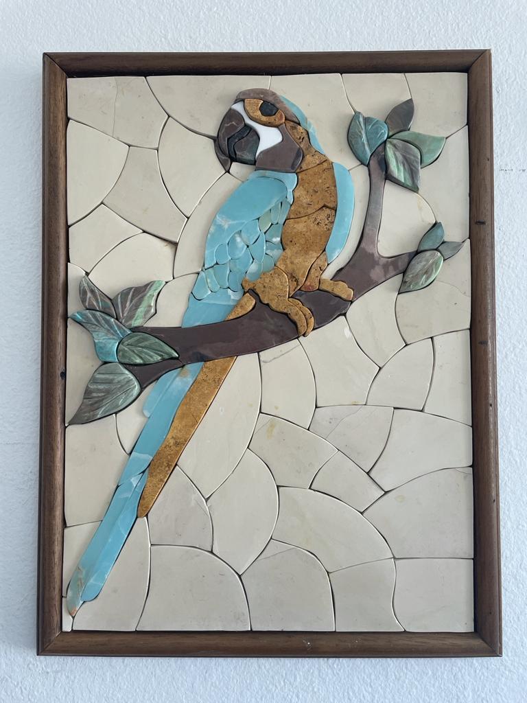 Large Blue Parrot Marble Mosaic 3D Wall Art (Natural Stone) Hand made