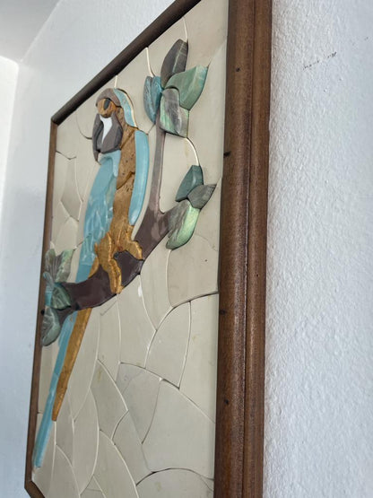 Large Blue Parrot Marble Mosaic 3D Wall Art (Natural Stone) Hand made