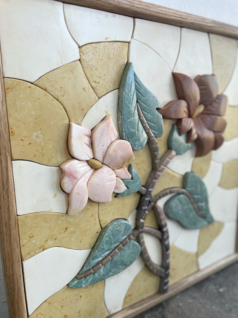 Two Flowers Brown and Pink 3D Wall Art Mosaic Marble (Natural Stone) Hand made