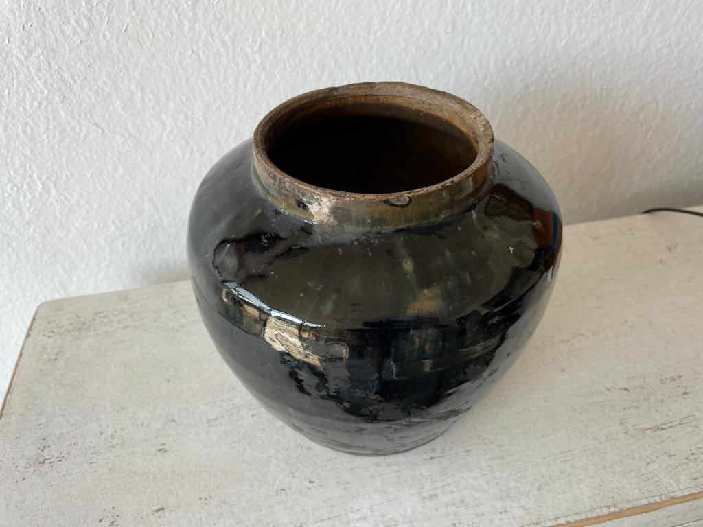 Vintage Oil Pot With Black Glazed