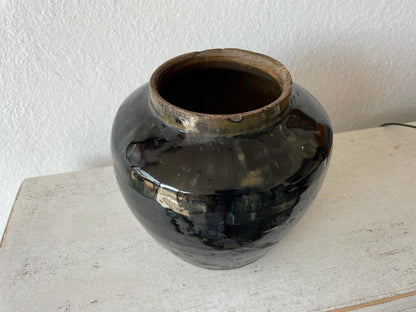 Vintage Oil Pot With Black Glazed