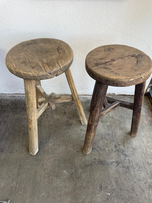 Antique Rustic Vintage Round Stool (Size & Finish Vary)